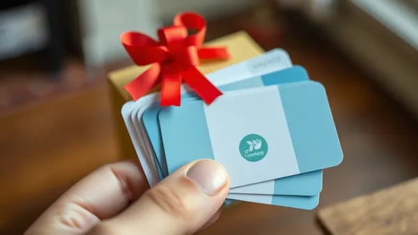 Gift cards em leque na mão de uma pessoa