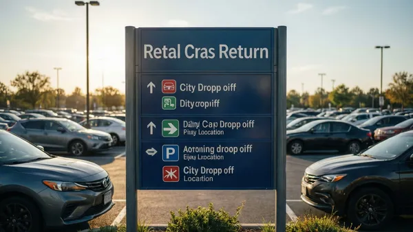 Placa de devolução de aluguel de carro em estacionamento de outra cidade