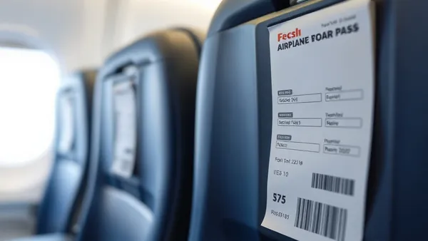 Passageiro verificando cartão de embarque em frente a fileiras de assentos de avião numerados