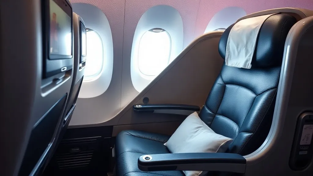 Cabine executiva Club World da British Airways com poltronas em configuração reclinável e iluminação azul