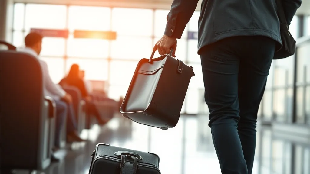 Passageiro com bagagem olhando para painel de voos em aeroporto após perder conexão, expressão preocupada