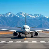 Avião Boeing 737 MAX em pátio de aeroporto com montanhas ao fundo em dia claro