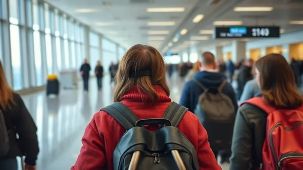 Passageiro impedido de embarcar em aeroporto com bilhete confirmado na mão enquanto funcionária de companhia aérea explica situação no balcão de check-in