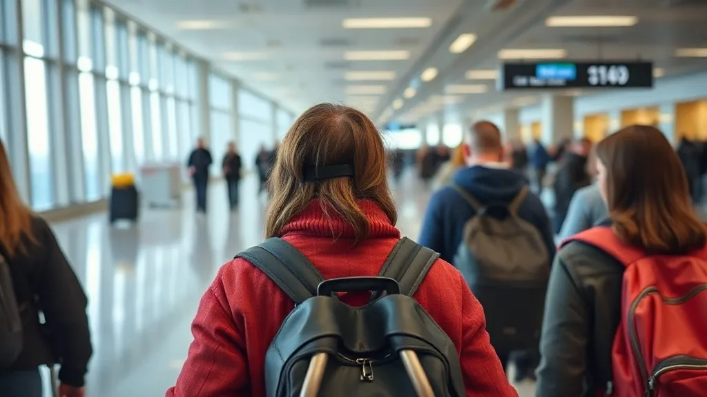 Passageiro impedido de embarcar em aeroporto com bilhete confirmado na mão enquanto funcionária de companhia aérea explica situação no balcão de check-in