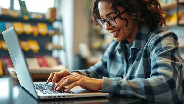 Pessoa comprando online no notebook com cartão de crédito ao lado, acumulando pontos