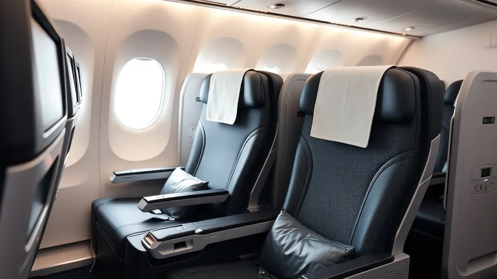 Poltrona de business class em aeronave moderna com iluminação ambiente azul e acabamento premium, representando resgate em classe executiva pelo Turkish Miles&Smiles
