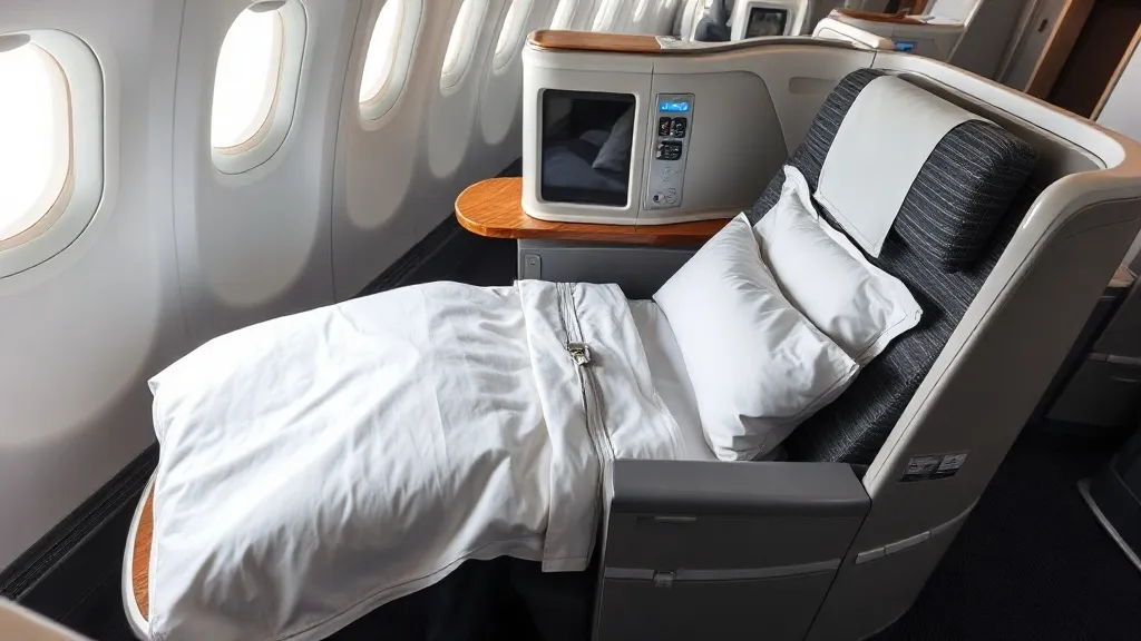 Cabine de classe executiva de companhia aérea de longa distância com poltronas lie-flat individuais