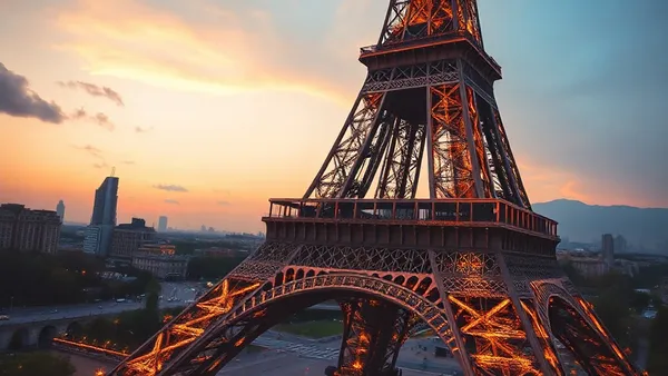 Torre Eiffel vista de baixo para cima com céu azul ao fundo, representando viagem a Paris com milhas