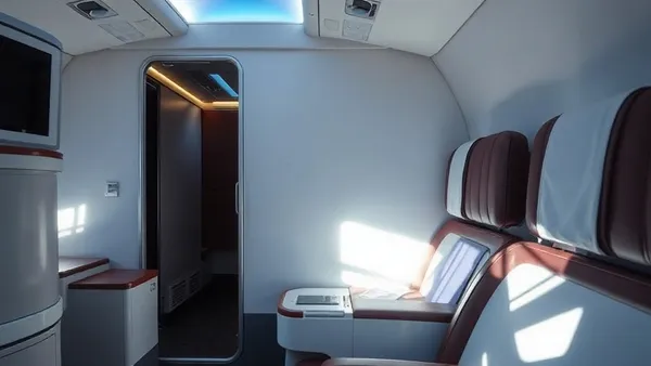 Cabine de primeira classe de longa distância com suíte fechada e janela ampla