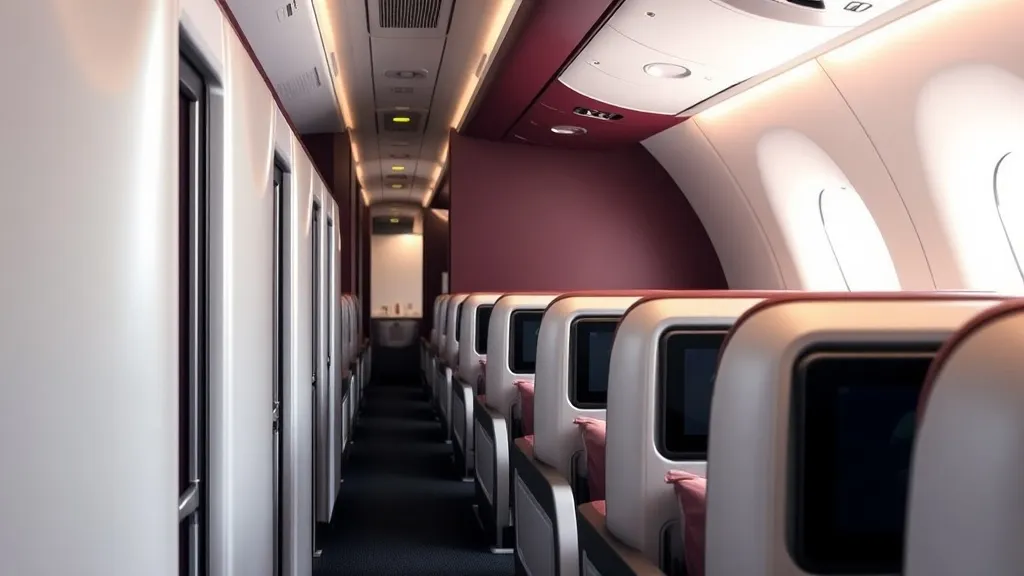 Cabine de classe executiva Qatar Qsuite com poltronas individuais e corredor central