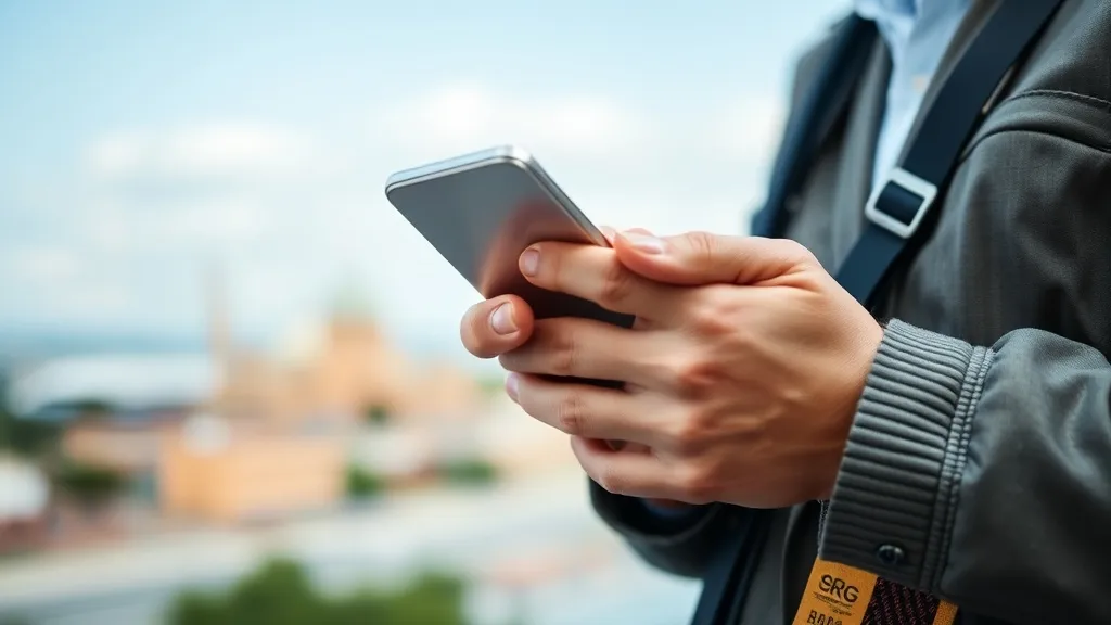 Mão segurando smartphone com tela de transferência de pontos exibida em frente a tela de computador desfocada.