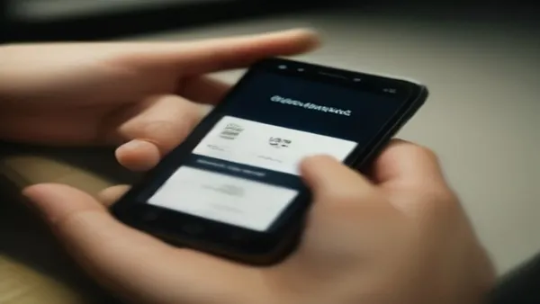 Mão pressionando botão de cancelar em aplicativo bancário no celular